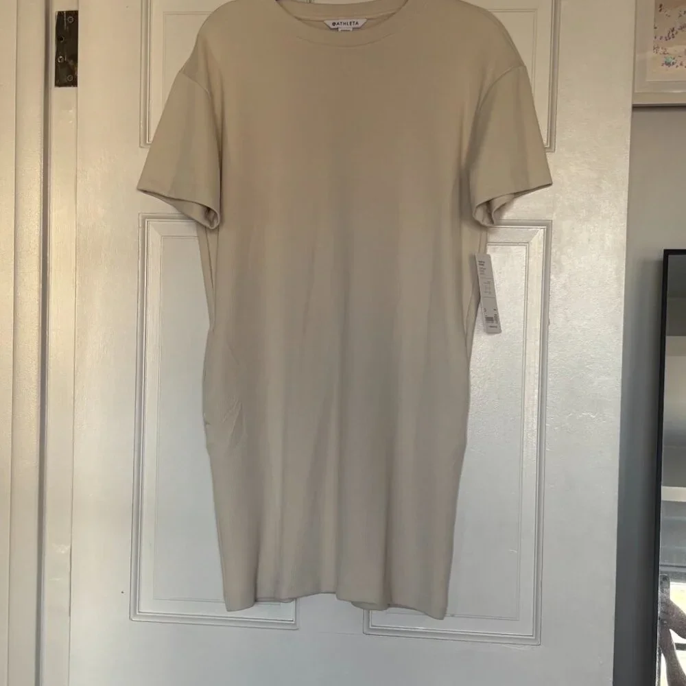 NWT Seasoft Rib Tee Dress- Bone- Size Small - Picture 6 of 8